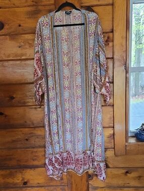 Large Magenta Multi Color Long Duster-NWT